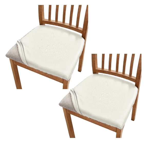 Uxcell 2Pcs PU Leather Covers for Dining Room Chairs, Soft Waterproof Dining Seat Covers Removable Stretch Chair Cushion Slipcovers with Elastic Band for Home, Kitchen, Bedroom(S, White)