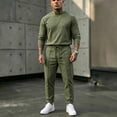 thumbnail image 6 of PNTUTB Fall Winter Men's Solid Color Outfit Sets Crew Neck Long Sleeve Top Elastic Waist Drawstring Pant Two Piece Set Loose Comfort Daily Casual Sets, 6 of 7