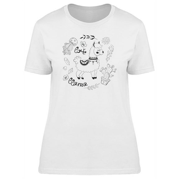 Love Llama Cute Flowers T-Shirt Women -Image by Shutterstock, Female Small