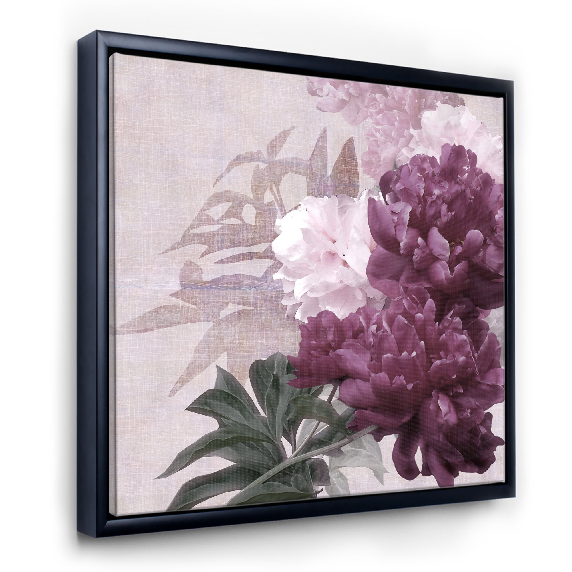 Designart 'Ancient Pink and Purple Flowers I' Traditional Framed Canvas Wall Art Print
