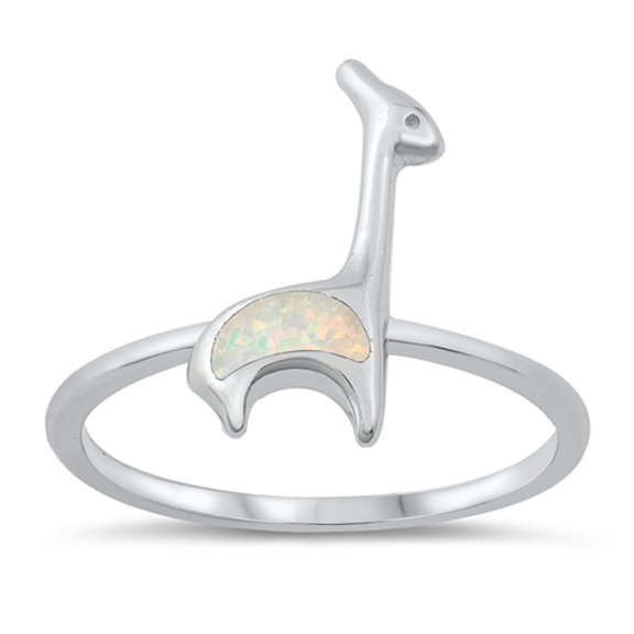 CHOOSE YOUR COLOR Giraffe Ring White Simulated Opal .925 Sterling Silver Band CZ Female Size 7