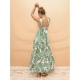 thumbnail image 3 of Women's Summer Spaghetti Strap Flowy Maxi Dress Boho Floral Ruffle Long Vacation Beach Dresses Green S (Linen Casual Dresses for Women), 3 of 9
