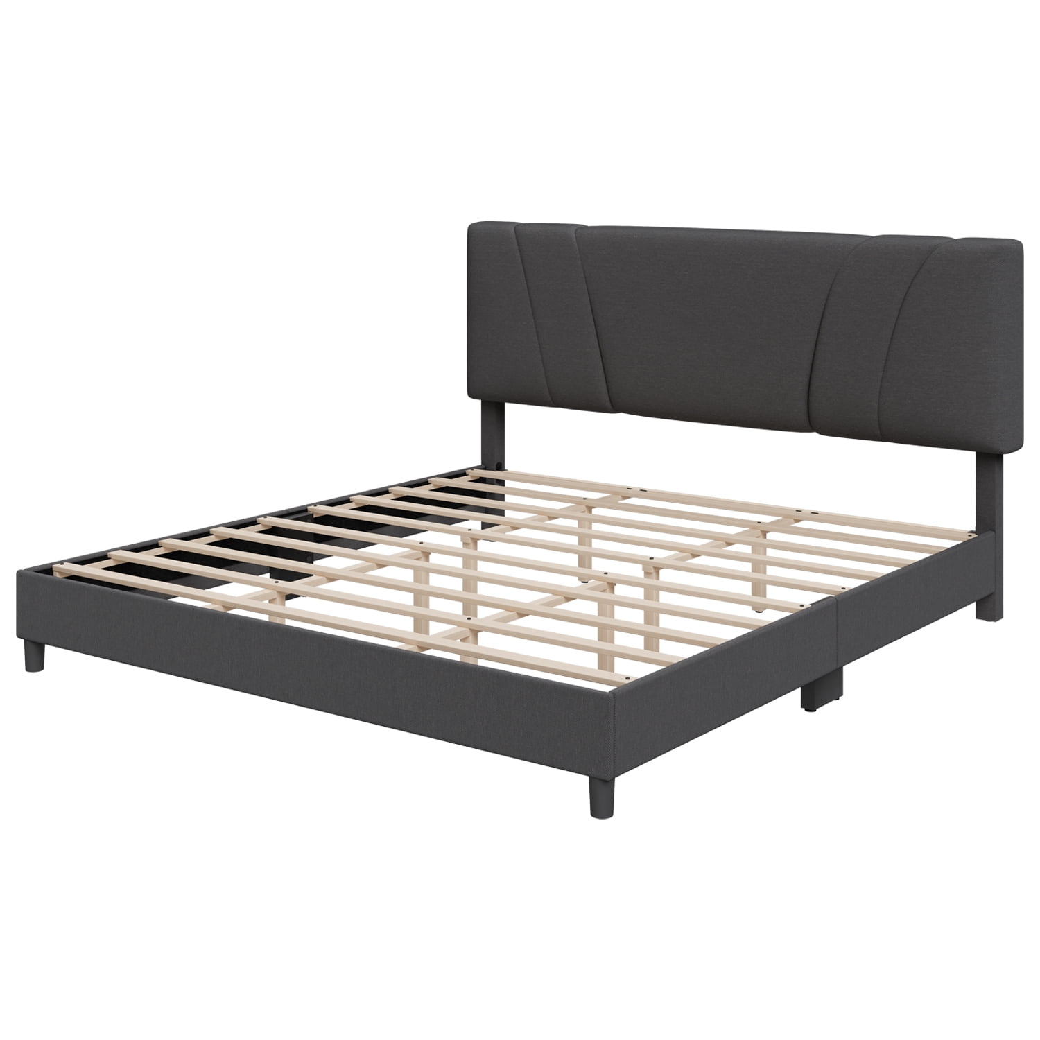Novilla King Size Bed Frame with Adjustable Headboard Platform King Bed Frame Linen Fabric Upholstered Headboard, No Box Spring Needed, Noise-Free, Wooden Slats Support, Easy Assembly, Dark Grey