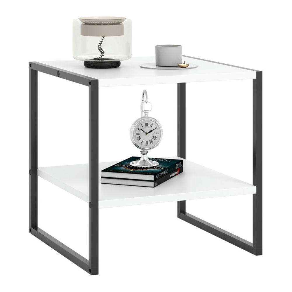 Kadyn Coffee Table,Desktop Table,Side Table,End Tables,Nightstand,2-Tier Square End Table with Storage Shelf Reversible Design-White