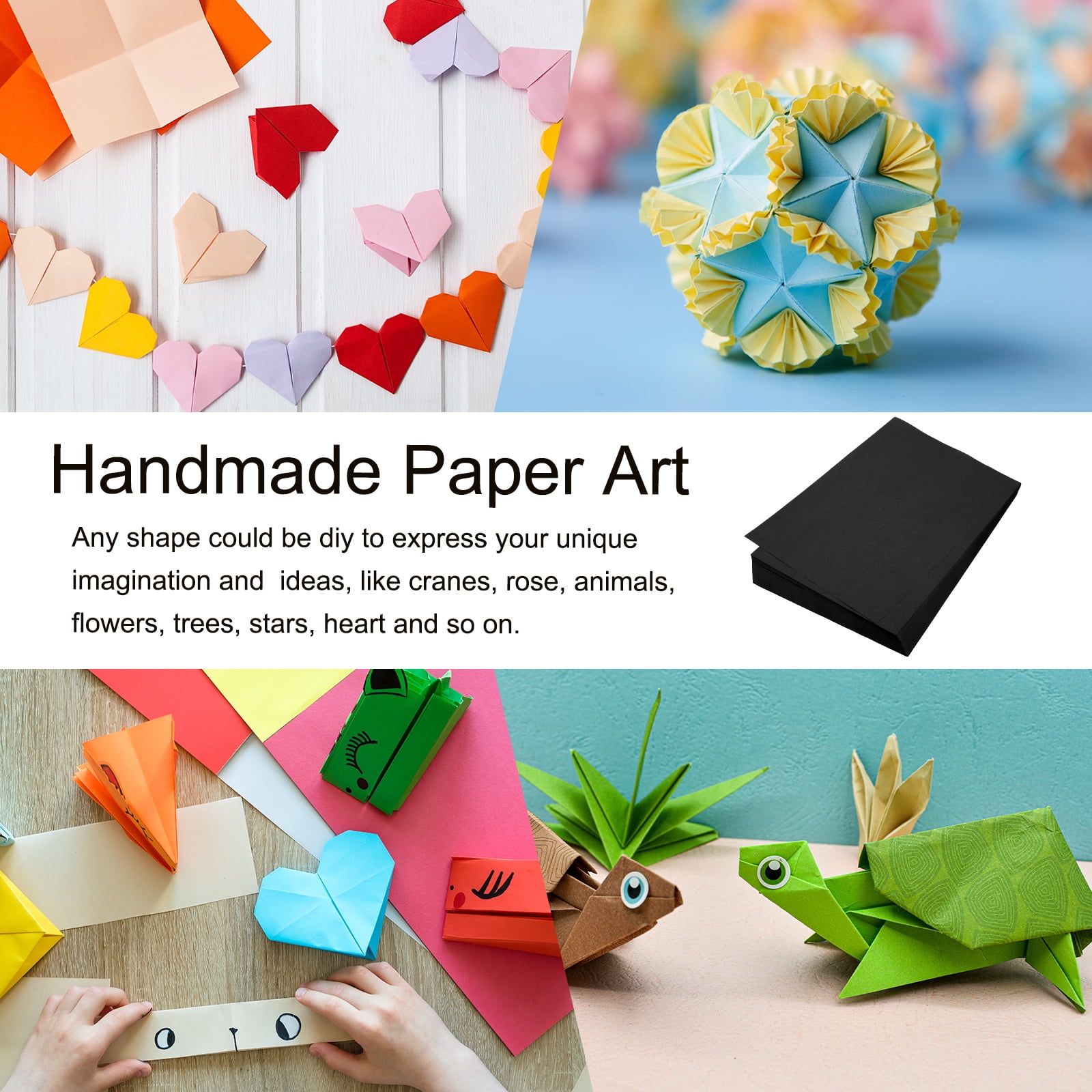 Uxcell 100 Sheet Origami Paper Double Sided Black 11.7 x 8.3 inch Square Sheet for Art Craft Project, Beginners, Gifts Decor