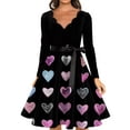 thumbnail image 3 of Valentine Day Dress for Women Long Sleeve V-Neck Cocktail Dresses with Belt 3D Love Heart Printing A-Line Dress Dark Gray XL, 3 of 4