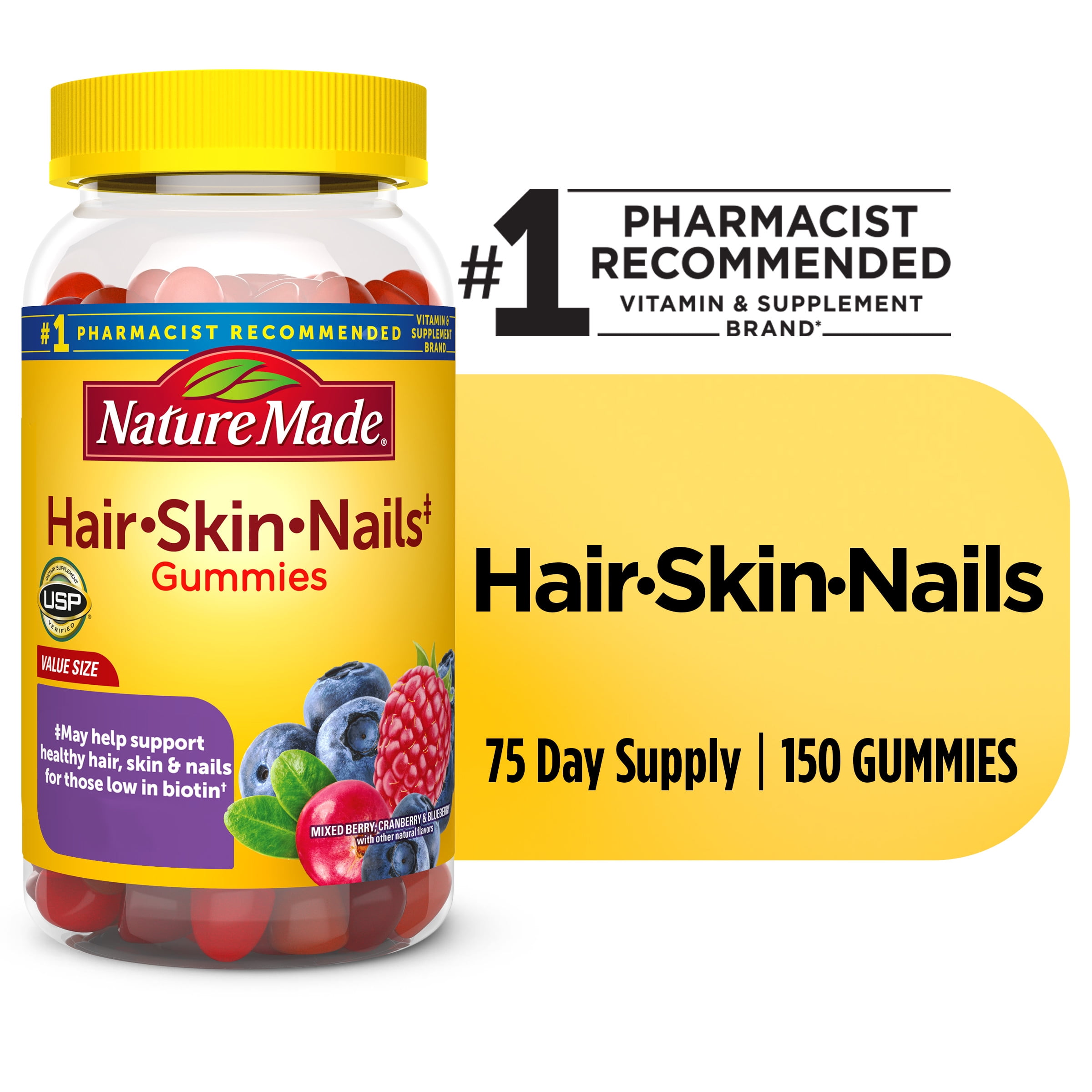 Nature Made Hair Skin and Nails with Biotin 2500 mcg Gummies, Dietary  Supplement, 150 Count 