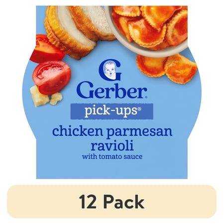 (12 pack) Gerber Pick-Ups Chicken and Parmesan Cheese Ravioli in Tomato Sauce Toddler Meals, 4.5 Oz Tray