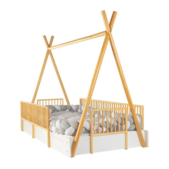 Cama Tipi Montessori De Madera Con Barandales Removibles