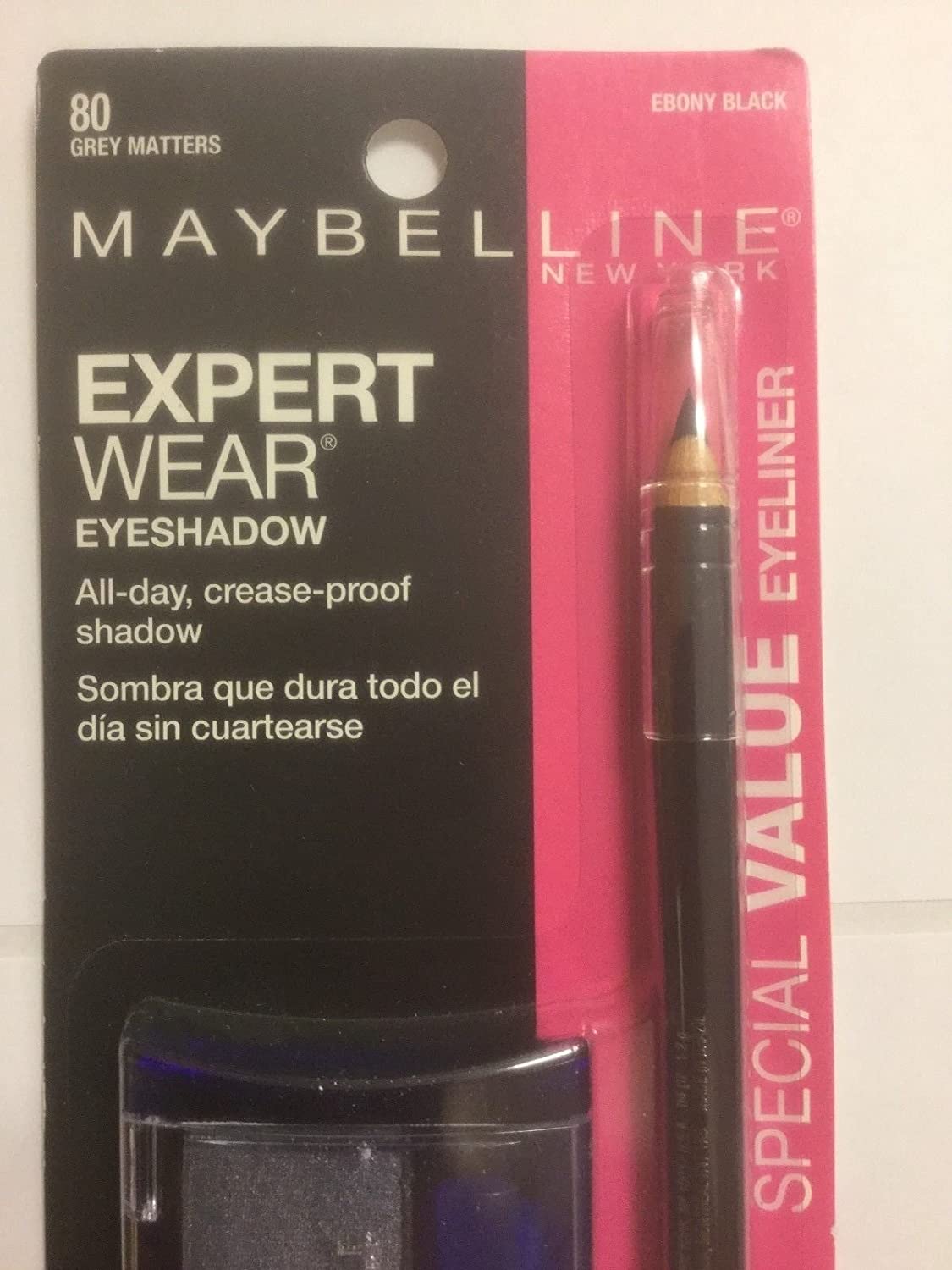 SPECIAL VALUE MAYBELLINE EYESHADOW EXPERT WEAR DUO GREY MATTERS WITH EBONY BLACK EYELINER.