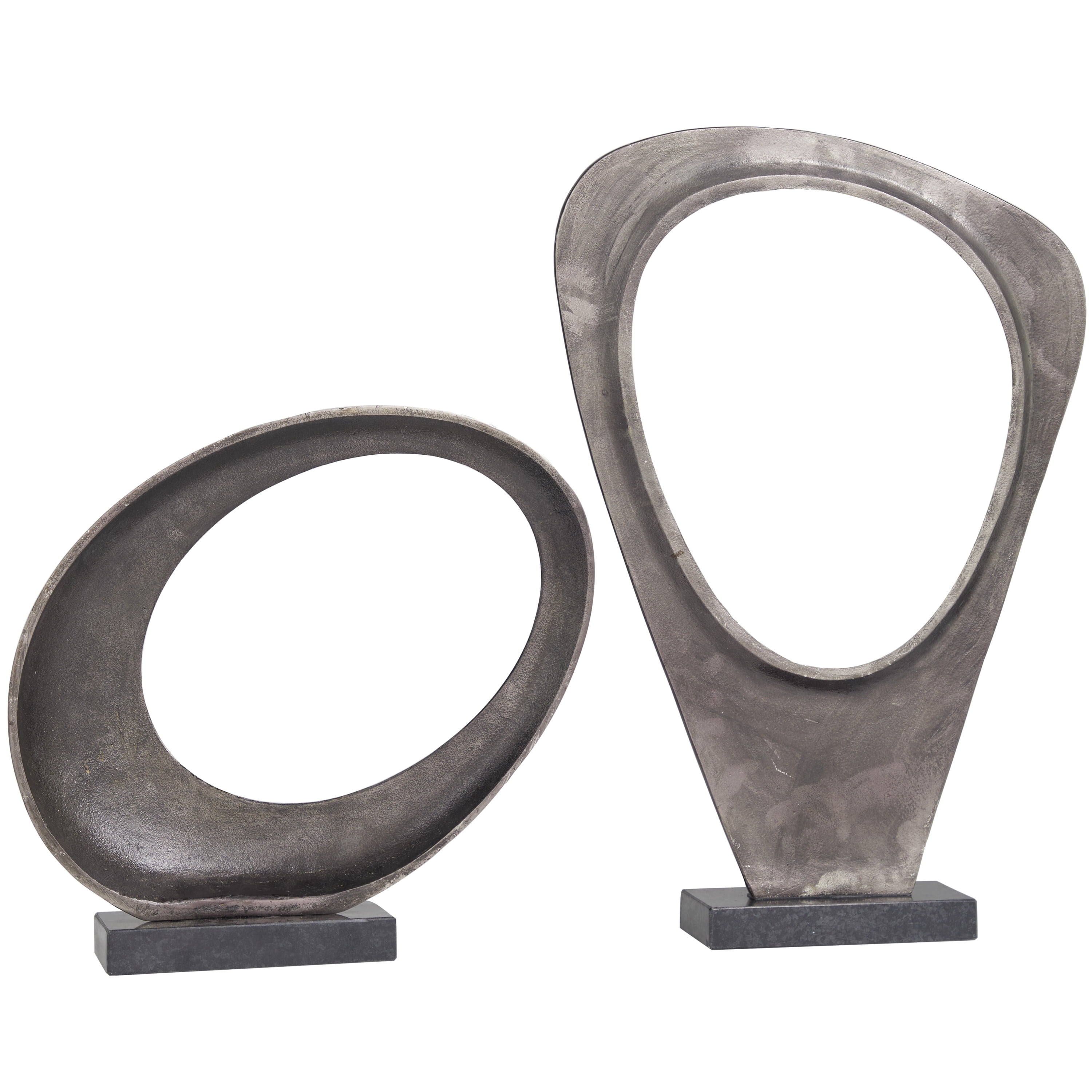 20", 13"H Dark Gray Aluminum Abstract Sculpture with Marble Base, by DecMode (2 Count)