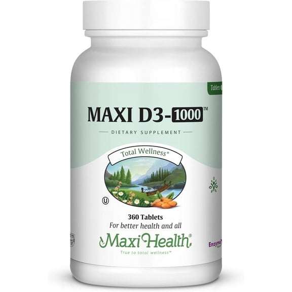 Maxi Health Vitamin D3 1000 IU – Dietary Supplement for Bone & Immune Support – 360 Kosher Tablets