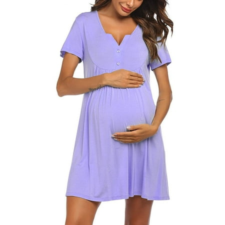 

Awdenio Maternity Dress Clearance Ladies Summer Fashion Solid Color Print Short Sleeve Pregnant Woman Clothe Breastfeeding Dress