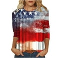 thumbnail image 1 of VEKDONE T-Shirts Graphiques Drapeau Américain pour Femmes Manches 3/4 Col Rond Blouse Décontractée Extérieure Patriotique Rouge m, 1 of 5