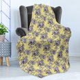 thumbnail image 4 of Floral Soft Flannel Fleece Throw Blanket, Classic Retro Design Bouquet Buds Petals Leaf Blossoming Pastel, Cozy Plush for Indoor and Outdoor Use, 50" x 70", Pale Yellow and Dark Purple, by Ambesonne, 4 of 5