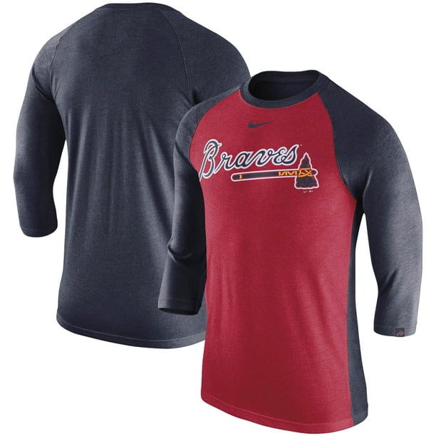 Atlanta Braves Nike 3/4-Sleeve Tri-Blend Raglan T-Shirt - Heathered Red ...