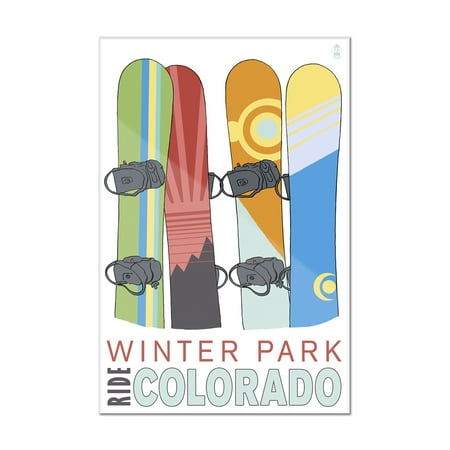 Winter Park, Colorado - Snowboards in Snow - Lantern Press Poster (8x12 Acrylic Wall Art Gallery