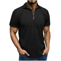 Chiccall Mens Textured Zip-up Shirts Casual Short Sleeve Solid Summer Tops Black