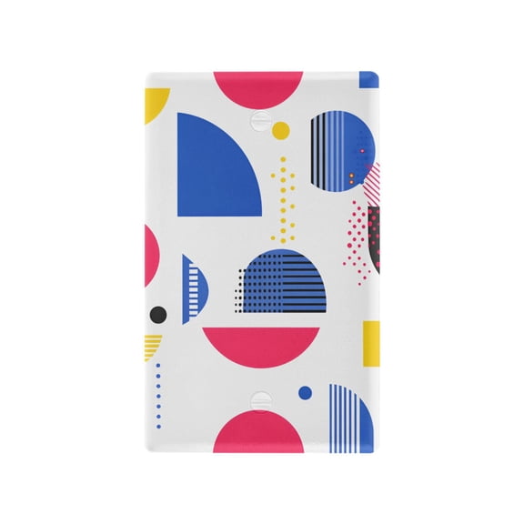 Yayeee Blank Wall Plate Cover 1-Gang 4.5"x2.7" Home Unused Decorative Outlet, Blue Retro Shapes