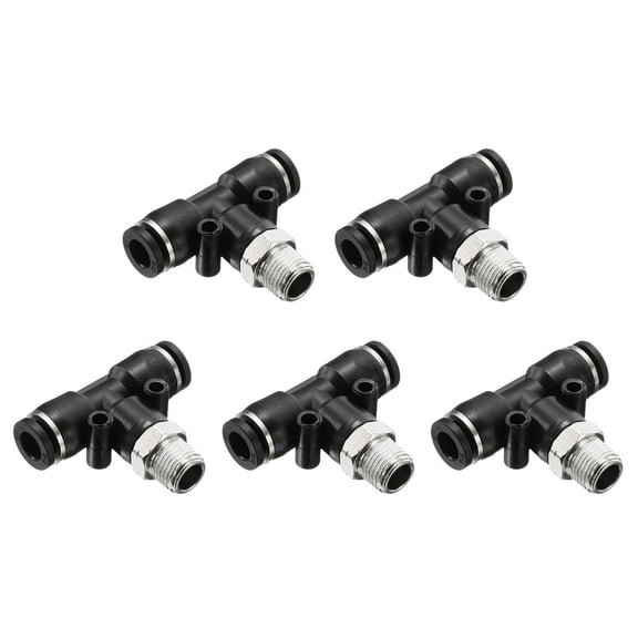 Uxcell 5pcs Pneumatic Male Branch Tee 1/4" Tube OD x 1/8" NPT Thread Quick Push to Connect Brass Air Line Hose Fittings for Industry Air System PT1/4-N01, Black