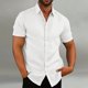 thumbnail image 2 of Men's Linen Short Sleeved Casual Shirt Collarless Standing Collar Summer Top 3XL, 2 of 5