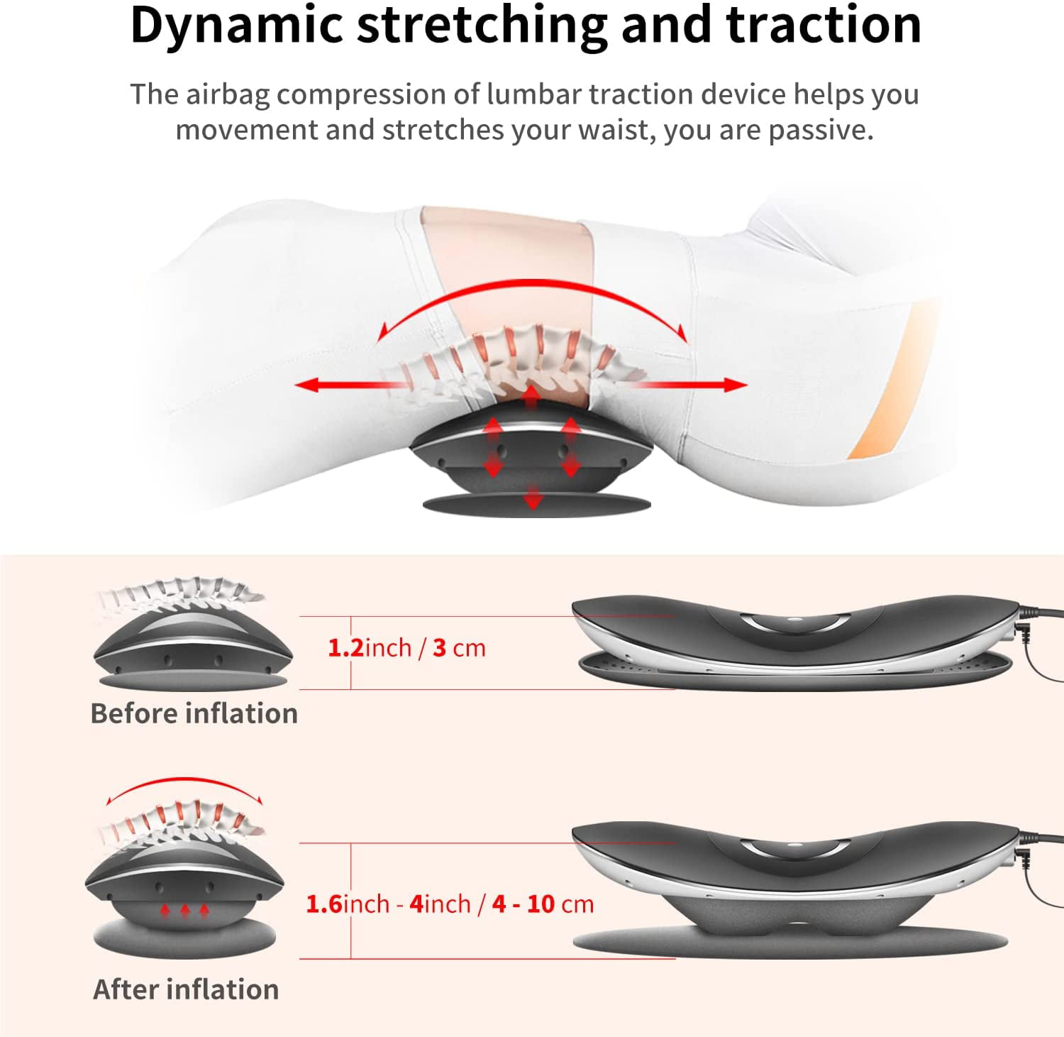 Auxoliev Electric Lumbar Traction with Heat Back Massager FSA HSA Eligible  with Dynamic Airbag Back Stretching, 3 Level Hot Compress , Electrotherapy