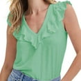 thumbnail image 4 of Summer Shirts for Women Trendy V Neck Ruffle Sleeveless Tank Tops Solid Color Casual Comfy Going out Blouses Tee, 4 of 5