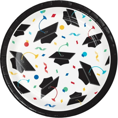 96 Count Bulk Pack Grad Cap Toss Paper 7" Dessert Plate