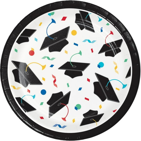 96 Count Bulk Pack Grad Cap Toss Paper 7" Dessert Plate