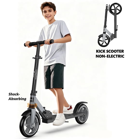 LNOW Foldable Kick Scooter for Kids, Teens & Adults - 8 Inch Large Wheels, 4-Level Height Adjustable, Lightweight, Max Load 240lbs