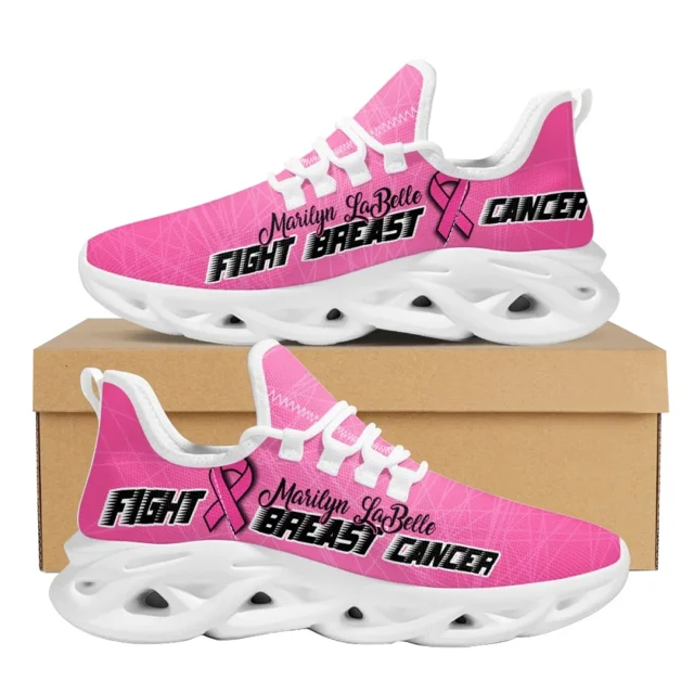 Zapatillas deportivas de malla con cordones y estampado rosa para mujer, ligeras y antideslizantes, para correr, con la bandera de lucha contra el cáncer de mama