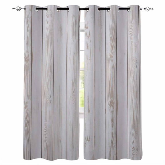 Fsddascl Wood Grain Rustic Blackout Curtains for Bedroom/Living Room, Thermal Insulated Kitchen Curtains, Farmhouse Striped Wooden Plank Grommet Darkening Window Treatment Drapes 52"x72"x2