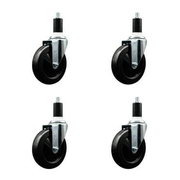 5 Inch Soft Rubber Wheel Swivel 1-3/8 Inch Expanding Stem Caster Set SCC