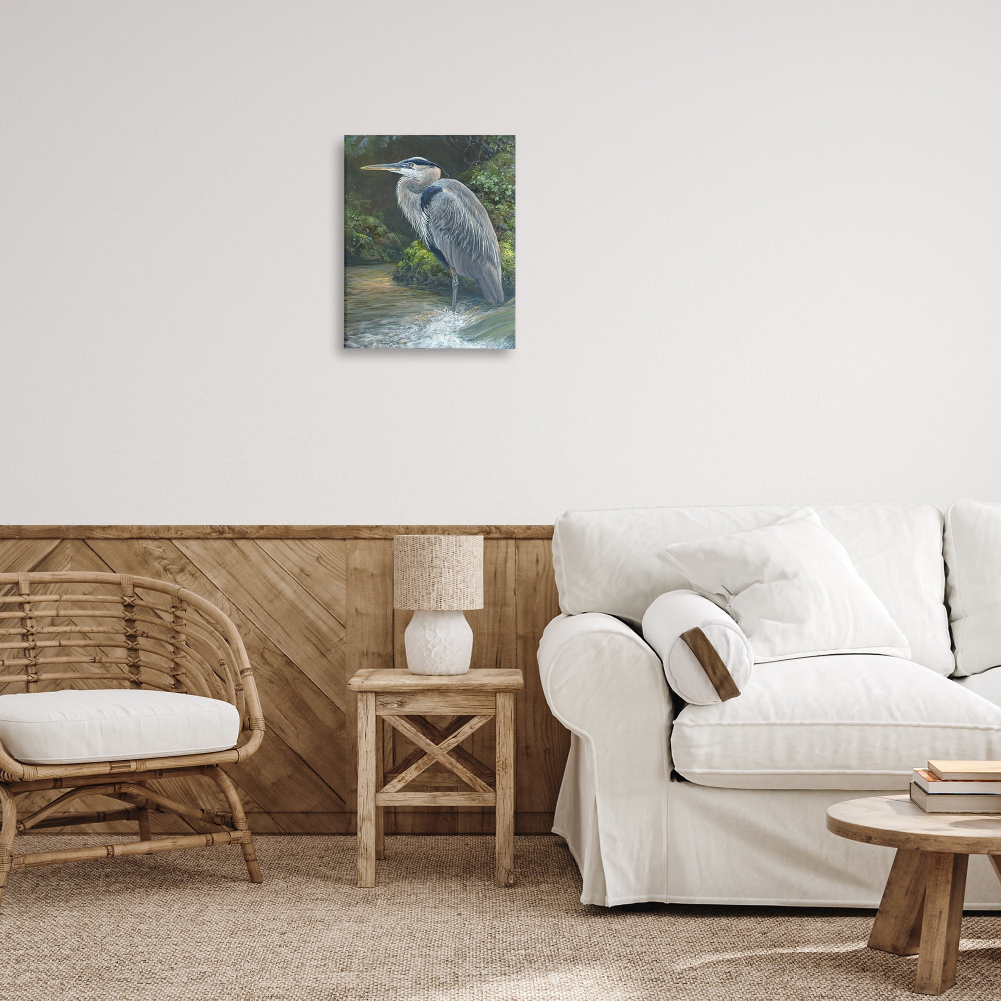 Stupell Industries Blue Heron at Water's Edge Animals Painting Wrapped Canvas Art Print Wall Art, 16 x 20
