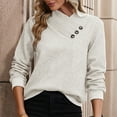 thumbnail image 2 of UAMVSH Women's Sweatshirt Casual Long Sleeve Textured Button Pullover Soft V Neck Loose Fit Tops Ladies Fall Trendy Outfits(Medium,Beige), 2 of 5