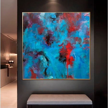 40x40" Original Abstract Bright Blue Paintings On Canvas Modern Acrylic Artwork Abstract Fine Art Oil Painting Textured Art Wall Decor