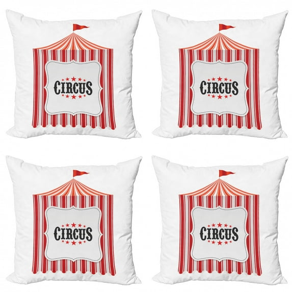 Ambesonne Colorful Throw Pillow Cover 4 Pack, Circus Tent Flagpole, 18", Orange Charcoal Grey