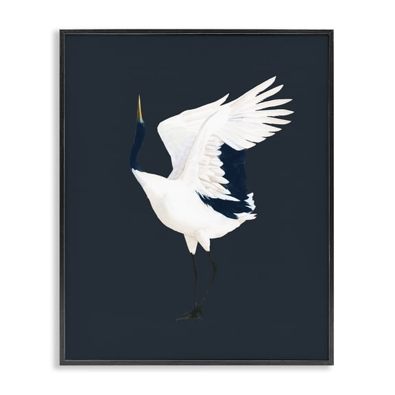 Stupell Industries Transitional Crane Bird Facing Left Black Framed Giclee Art, 11 x 14, by Grace Popp