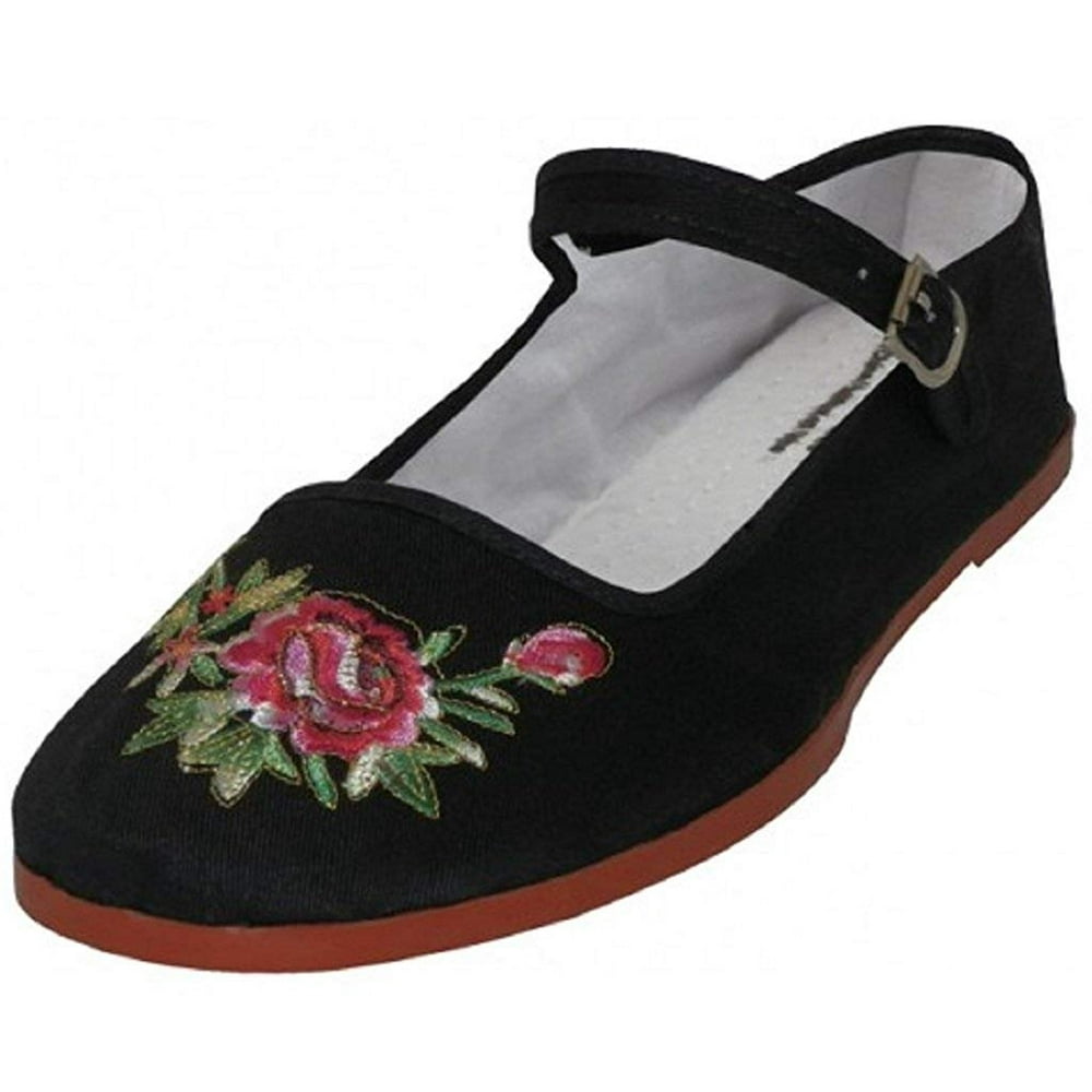 Shoes8teen Shoes 18 Womens Cotton China Doll Mary Jane Shoes Ballerina Ballet Flats 114 Black