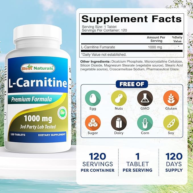 Best Naturals L-Carnitine 1000 mg 120 Tablets