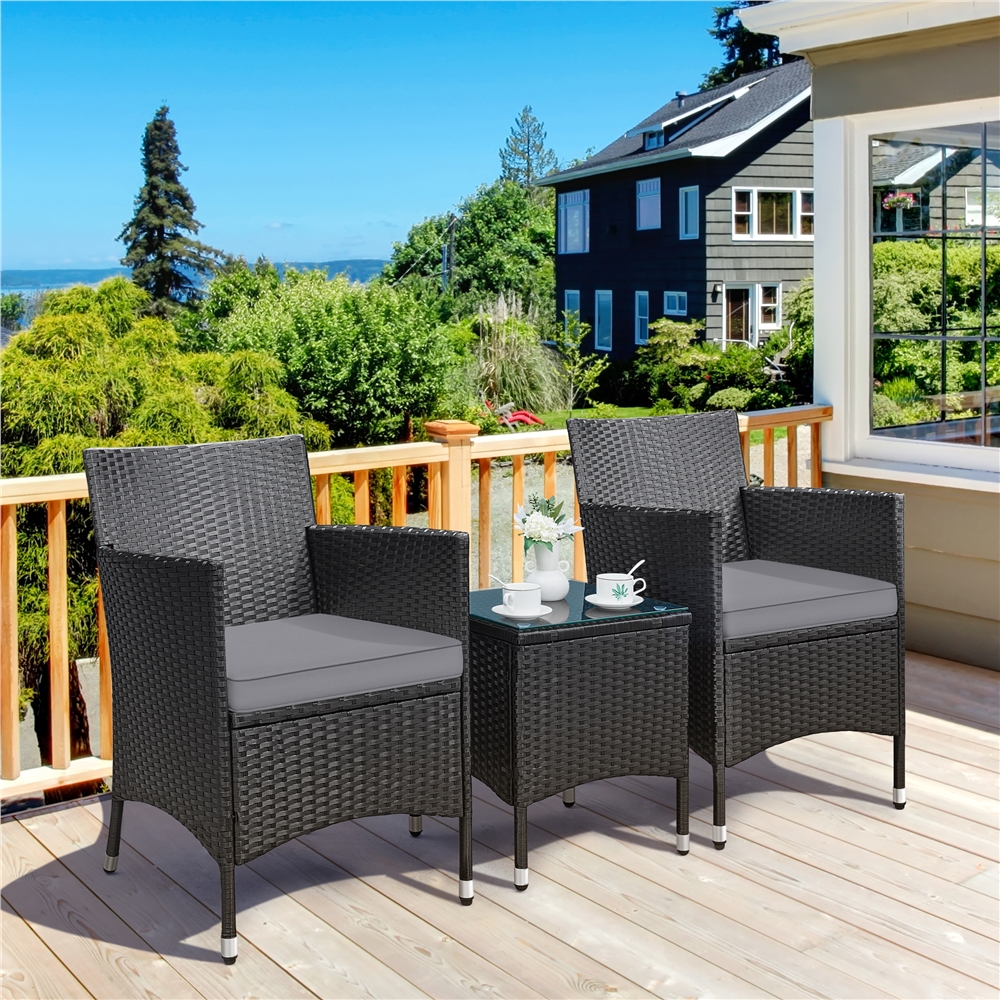 Yaheetech 3-Piece Wicker Rattan Coffee Table and Chairs Set, Black/Gray - image 3 of 9