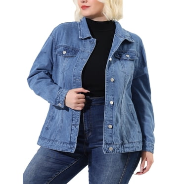 Agnes Orinda Women S Plus Size Jean Jackets Button Down Denim Bomber Jacket Walmart Com