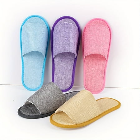 

5 Pairs of Ultra-Comfy Flax Linen Slippers - Lightweight Breathable Slip-Resistant and Perfect for Home Travel and Guests - European and North America Special Size