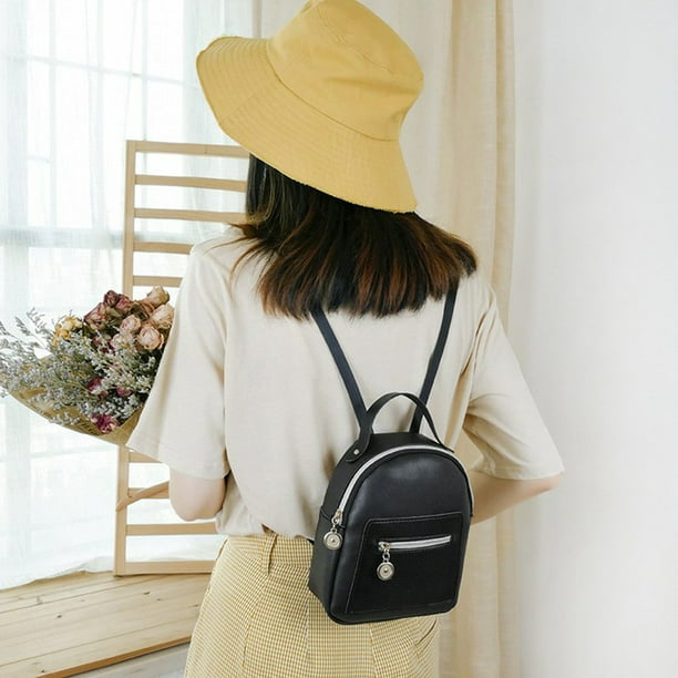LIVEYOUNG Mini sac à dos femme en cuir PU sacs femme petit sac à dos mode  noir moyen 