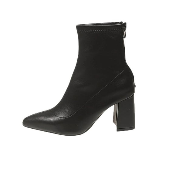 LOVZFMLL Boots for Women Mid Calf Chelsea Boots Side Zipper Pointy Toe Slip Resistant Mid Block Heel Leather Casual Fall Winter Fashion
