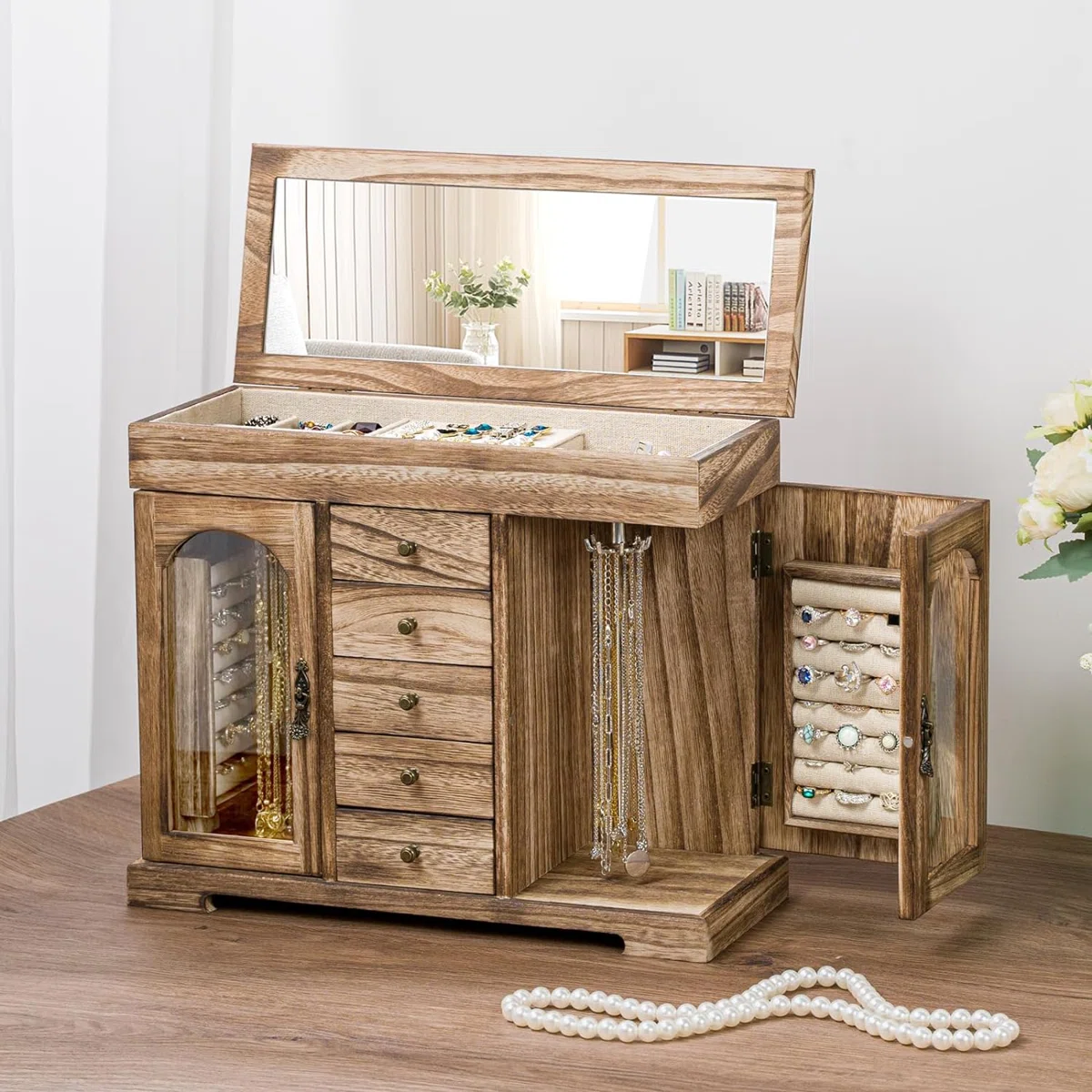 Sfugno Wooden Jewelry Organizer Box with Mirror photo 6