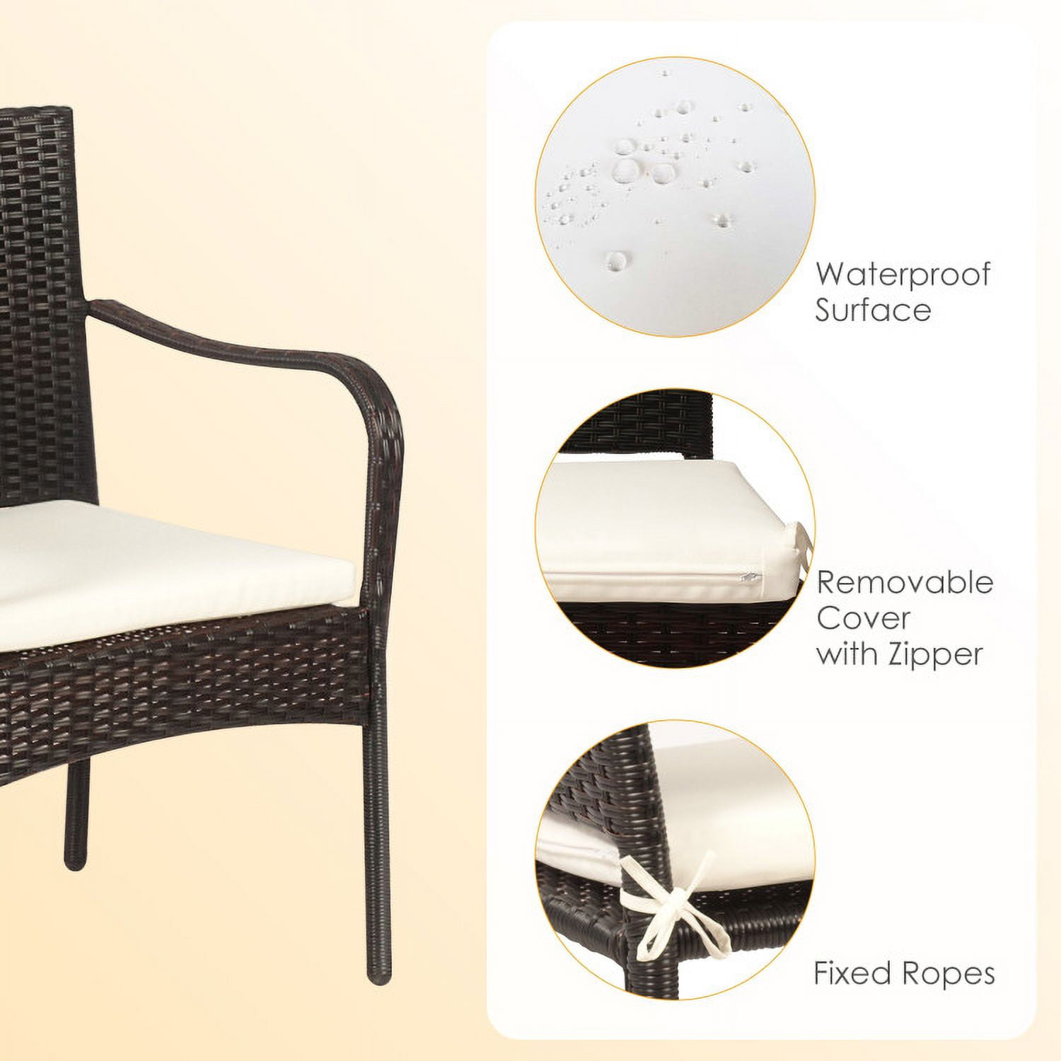 Aimee Lii 3 Pieces Patio Rattan Bistro Set with Wood Side Table and Stackable Chair, Outdoor Patio Furniture