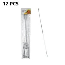12PCS Kabob Skewers Flat Metal BBQ Barbecue Skewer 15" Long Stainless Steel Shish Kebob Sticks Wide Reusable Grilling Skewers Set for Meat Shrimp Chicken Vegetable, 12 Pack