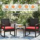 thumbnail image 2 of Elegante conjunto de bar para patio de ratán PE negro - Muebles exteriores resistentes - Mesa de vidrio templado - Ideal para jardín y terraza - Incluye cojines rojos - Color: Ratán negro + cojín rojo, 2 of 8