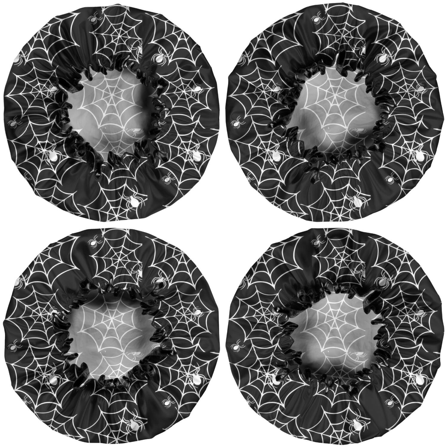 Shower Caps,Halloween Black and White Spider Webs and Spiders Waterproof Shower Cap for Women 4 Pieces,Double Reusable Hair Cover for Shower PEVA Elastic Stretch Hem